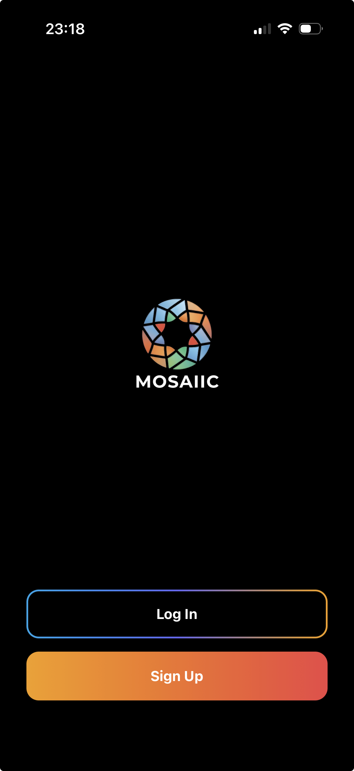 MOSAIIC app login screen